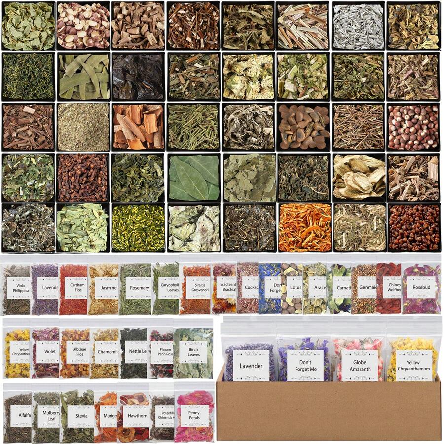 70pcs Witchcraft Supplies Herbs Kit, Dried Flowers For Witch Beginner, Bulk Herb Gift Set For Wicca, Pagan, Magic Spell, Altar Supplies Healing Natural Herbal For Candle Soap Making - 70pcs - View 1