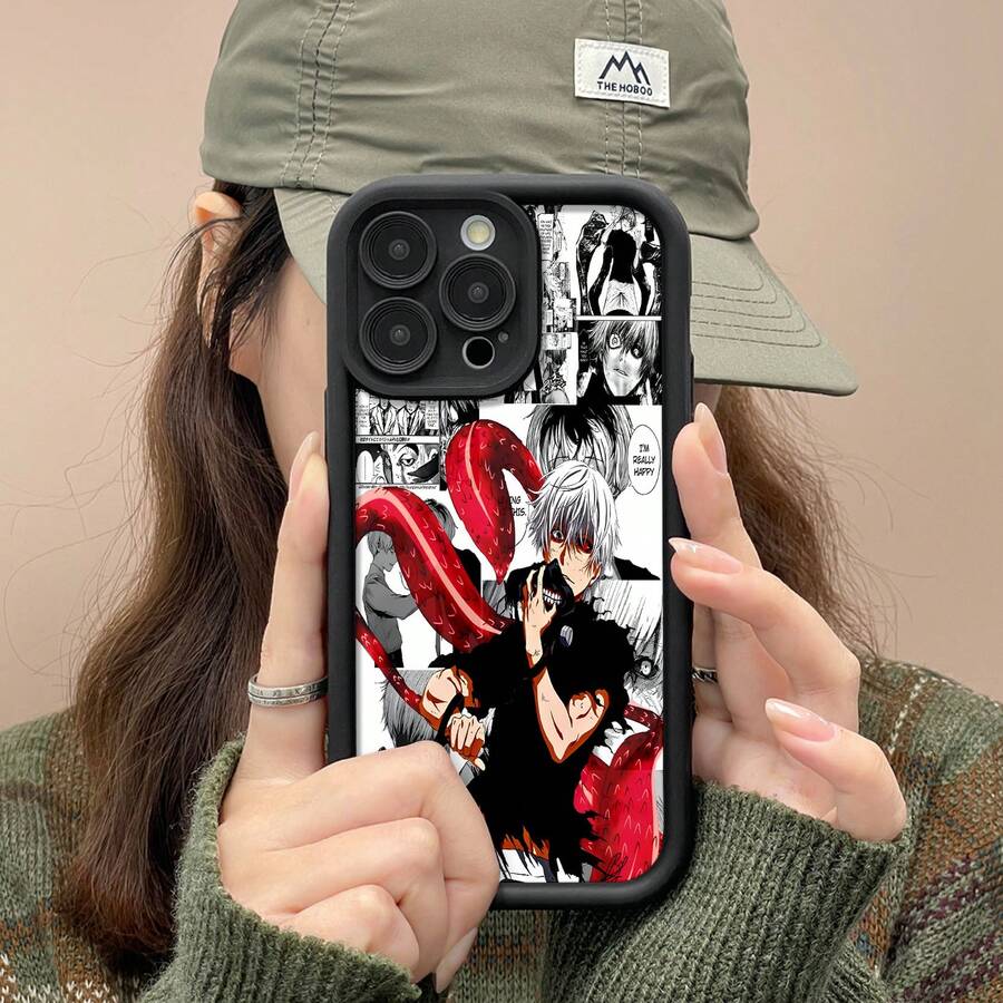Ken Kaneki cabello blanco tema ghoul rojo.funda de teléfono Fundas compatibles con ,Apple,VIVO,OPPO,,, y Honor.Fabricadas en silicona TPU,ofrecen protección contra golpes y caídas. - Negro - Ver 1