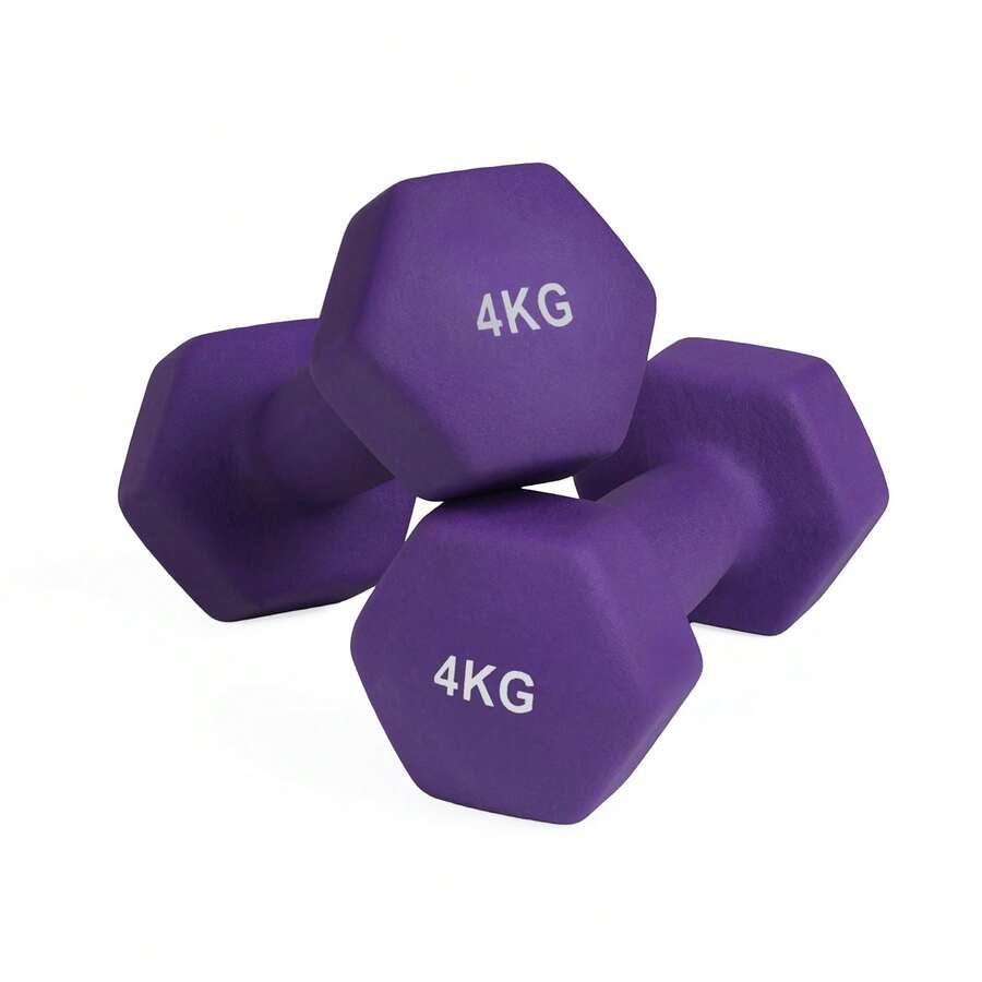 ALLINLIFE Juego De 2 Mancuernas, 2 X 2 Kg, Mancuernas Hexagonales Con Superficie De Vinilo, Para Fitness, Ejercicio, Entrenamiento, Para Gimnasia En Casa, Violeta Ceniza - 4KG*2 - 查看 1