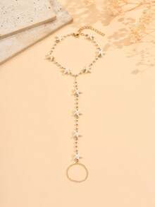 1 pieza Anillo de dedo del pie con cadena de acero inoxidable con forma de estrella de mar, adecuado para uso diario y vacaciones en la playa, joyería de estilo oceánico para los pies. La longitud de la cadena y el número de estrellas de mar/cuentas se pueden personalizar. - Multicolor - Ver 2