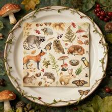 20pcs/40pcs/60pcs,Disposable Napkins With Forest Animal Themed Decor & Mushroom Pattern, Suitable For Weddings, Parties And Birthday Gatherings, Retro Animal Pattern Napkins (Fox, Squirrel, Rabbit, Mushroom), Size 13*13 Inches - View 1