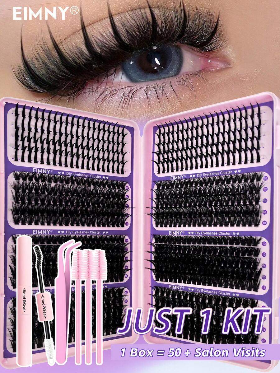 760pcs EIMNY Anime Style Eyelash Cluster Set - 4 Types Of Natural Soft, Thick Cartoon Style, Spiky Shape Options, D-Curl Plant Fiber Material, Reusable 3-5 Times, Includes 2-In-1 Adhesive And Professional Tweezers, Length 10-21mm, Suitable For Beginners And Hair Salons - Multicolor - View 1
