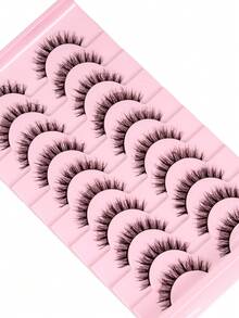 10 pares de pestañas postizas de ojo de gato naturales, crean un efecto de maquillaje de ojo de gato, largas y delgadas, con aspecto suave y natural, pestañas postizas en tiras - Negro - Ver 2