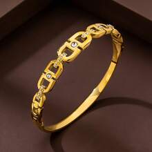 Pulsera de mujer con letra CD, pulsera de acero inoxidable de alta calidad decorada con circonita, adecuada para uso diario, banquetes, Día de la Madre, regalo de joyería para el Ramadán - Amarillo Oro - Ver 4