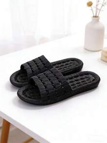 Non-Slip Slippers, Unisex Couples Style, Bathroom Shower Quick Drying Slip-On House Slippers - Black - View 7