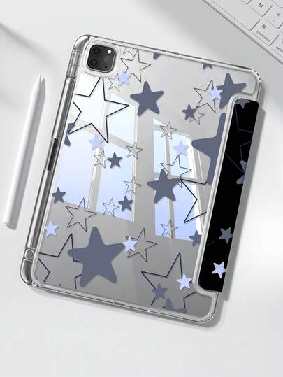 一款可爱的卡通不规则三色星形图案双面亚克力透明水晶后盖，防震，适用于iPad 7、8、10代（10.2英寸），内置笔槽，支持睡眠/唤醒功能，是理想的礼物之选。