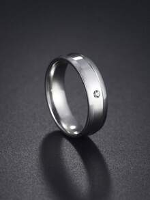 1pc Minimalist Fashionable Stainless Steel Rhinestone Ring For Women - Silver - View 11