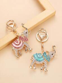 1pc Rhinestone Creative Cartoon Elephant Keychain, Cute Bag Charm Car Key Ring For Women - Gold - View 5