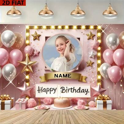 1개 맞춤형 사진 & 텍스트 글리터 로즈 골드 해피 버스데이 배너 (29*39, 39*59, 70*90 인치), 꽃 장식 - 우아한 풍선 화환 & 케이크 테이블, 포토 부스, 야외 파티 장식, 생일 파티 용품
