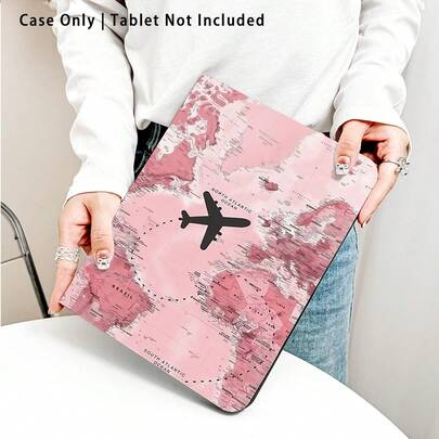 1pc World Map & Airplane Pattern Flip Cover Tablet Protective Case With Pen Slot, Suitable For Huawei Matepad SE 11in/Matepad Pro 11in/Matepad 11.5in 2026 And More, Honor Pad 8/9/10, Honor GT 11.5inch/X7/X8A/X9/X8Pro/X9Pro/X10 PRO/V9/V8 Pro And More, S11/A11/A11+ And More, , Apple, , And More, Auto Sleep/Wake Function, Suitable For Back To School, Valentine's Day