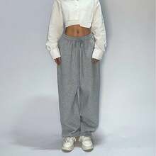 1PC Y2k American Hip-Hop Retro Casual Pants Jazz Street Dance Sports Sweatpants Loose  Street Wide-Leg Long Pants - 深灰 - 查看 4