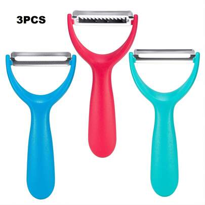 Caperci Bộ 3 dụng cụ gọt vỏ hình chữ Y bằng thép không gỉ - Dụng cụ gọt vỏ rau củ quả nhà bếp với lưỡi dao dạng sợi, răng cưa và thẳng.