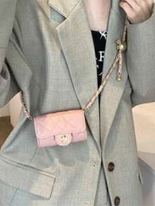 Single Shoulder Bag With Diamond Embroidery And Golden Ball, Crossbody Bag, Mini Casual Bag With Texture For Women - 粉色 - 查看 4