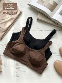 2pcs Plus Size Wireless No Padding Thin Bralette Daily Wear Seamless Comfort Bra(85D-110D) - Multicolor - View 1