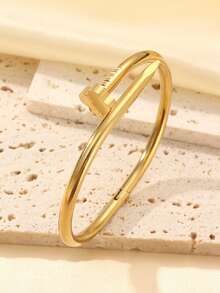 1 set Bracelet et bijoux en acier inoxydable mode polyvalent avec fleur et trèfle à quatre feuilles ornés de strass, convient pour un port quotidien, cadeau - Or jaune - Voir 2