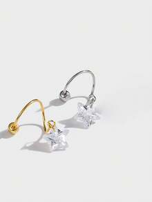 1pc S925 Sterling Silver Circular Zirconia Star Navel Piercing, With Round Spring Screw, Suitable For Daily Wear, Perfect Gift For Girlfriend, Mother And Sister - Single - View 5