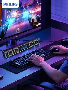 PHILIPS Speaker Komputer untuk PC Desktop, Speaker PC Bluetooth 5.3 Mirror Surface dengan Lampu RGB Dinamis, Mode Koneksi Ganda, Sound Bar Komputer, Speaker Gaming - View 10
