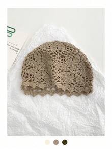 Hand-Knitted Floral Hollow-Out Beanie, Women's Lightweight Breathable Crochet Slouchy Boho Beanie Hat, Spring/Summer Thin Versatile Knitted Cap - Multicolor - View 6