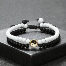 1件阴阳太极串珠编织手链，可调节双排天然石手镯，男女情侣幸运护身符饰品礼品 - 彩色 - 查看 6
