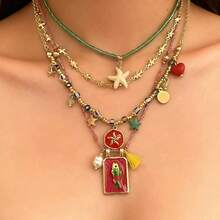 Colorful Cord Beaded Necklace With Rice Beads, Starfish, And Small Fish - Dopamine-Inspired High-End Multi-Layer Necklace - 項鍊-4件套 - 查看 1