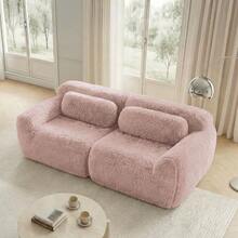 Two-Seater Sofa, Soft Fabric Upholstery, Modular Design Without A Frame, Can Be Combined As Desired, With Cushions. High-Resilience Soft Foam, Non-Slip Base, Ideal For The Living Room, Bedroom, Office, Etc. - 珊瑚橙 - 查看 3