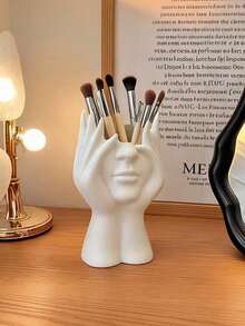 1个人体造型桌面收纳盒，多功能笔/化妆刷收纳盒 - 白色 - 查看 7