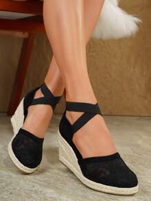 Women's Comfortable Slip-On Round Toe Platform Wedge Shoes, Spring/Summer - Black - View 5