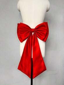 1pc White Satin Double-Layered Bowknot With 55cm Long Black Ribbon Waist Decoration Valentine's Day - Đỏ - Xem 13