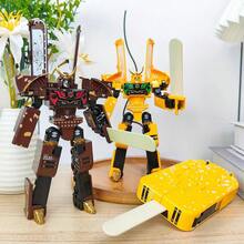 1个可变形玩具 | 可动创意冰淇淋机器人机甲模型，仿真冰淇淋拼图变形玩具，生日/圣诞礼物，混色动漫主题，塑料材质 - 彩色 - 查看 8