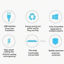 外置 USB 3.0 刻录机，金属拉丝外观，适用于笔记本电脑外置 CD/DVD 光驱 - 彩色 - 查看 8