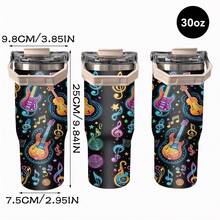 1pc/5pcs 30oz Neon Guitar Stainless Steel Insulated Car Mug. Perfect For Coachella, Back To School, Independence Day, Themed Parties, Birthdays, And Holidays. Features A Neon Guitar Dog Print. Insulates Both Hot And Cold Drinks, Combining Stylish Design With Practical Function To Meet Daily Hydration Needs. Equipped With A Convenient Carrying Handle. - Multicolor - View 7