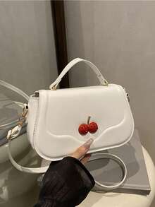 3D Cherry Shaped Mini Handbag, Sweet Girl's Tote Bag, Gentle Style Shoulder & Crossbody Bag - White - View 2