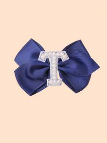 1 Piece Girls Initial Hair Clips A-Z, Preppy Style Navy Blue Grosgrain Ribbon Bows With Pearls, Cute Personalized Hair Barrettes For Little Girls - Navy Blue - View 19