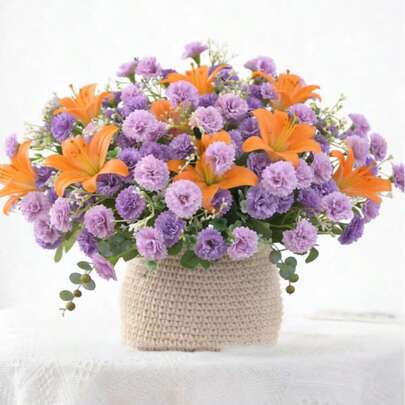 1 Piece Set Includes 5 Forks With 20 Small Silk Carnation Flowers, Perfect For Bridal Bouquets, Indoor Decoration, Autumn Decoration, Garden, Centerpiece, Vase, Home Decoration, New Year Decoration, Outdoor Garden, Wedding Bouquets, Living Room, DIY, Candy Box, Wreath, Fake Plant, And Home Supplies