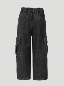 Quần jeans ống đứng dáng rộng thoải mái cho bé trai, quần denim đen cơ bản, phù hợp mọi mùa. - Màu xám đen - Xem 2