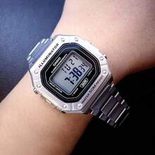 Casio 卡西欧 W-218HC 乳白色方形数字手表 50米防水 LED灯 多功能学生运动腕表 - 均碼 - 查看 3