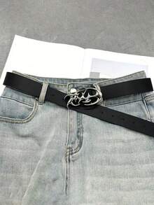 新款Y2K风格镂空PU皮朋克男士腰带 - 可作礼物或个人风格配饰，休闲复古奢华不对称合金扣男女通用腰带 - 黑色款 - 查看 12