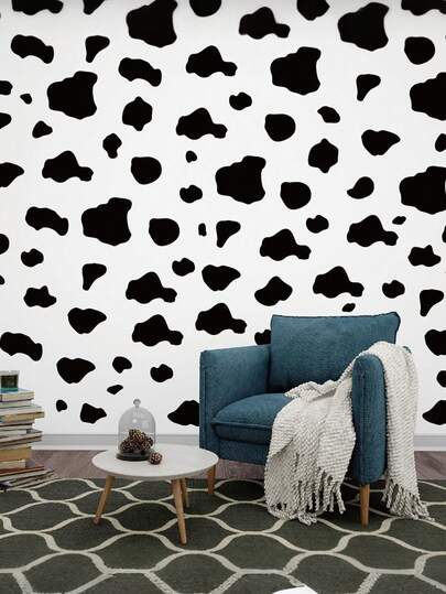5/10 Sheets Black Vinyl Adhesive Cow Spot Pattern Print Wall Art Decals For Kitchen Bathroom Bedroom Living Room Home Nursery Classroom Wall Decor