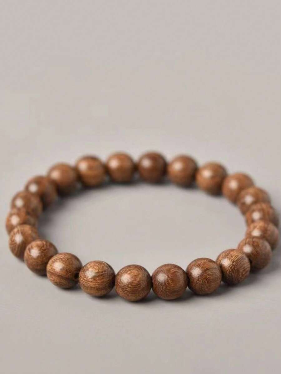 1pc Men's Wooden Tiger Stripe Sandalwood Bracelet - Coffee Brown - View 1