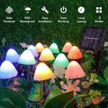 20颗LED迷你太阳能蘑菇造型路径灯，8种照明模式，IPX4防水，高品质景观装饰，暖白光/彩色逼真蘑菇灯，适用于庭院、花园、复活节、节日派对，是理想的礼物之选。 - 彩色光 - 查看 7