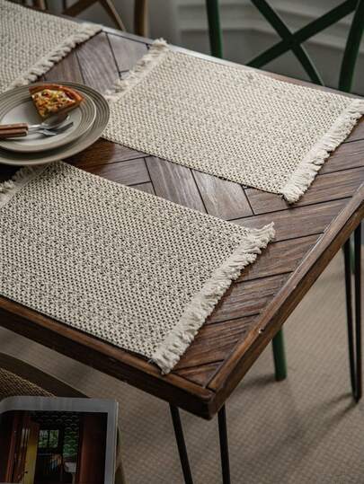 1/4/6/12件装波西米亚风编织餐垫，米色针织镂空长方形杯垫，厨房用品，水杯碗垫，防滑，适合日常、节日、聚会、派对、婚礼、晚宴、家居装饰，复古风格