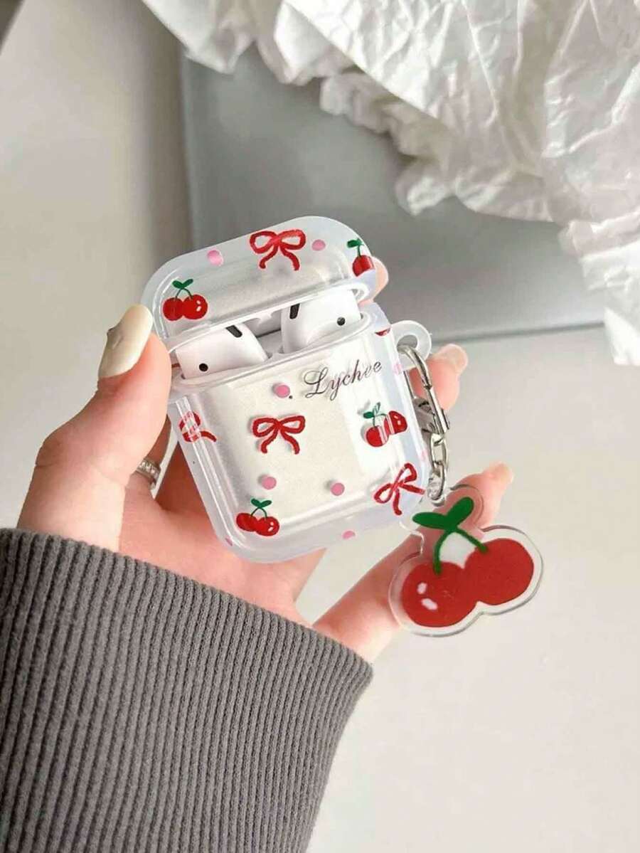 1个可爱波点红色樱桃蝴蝶结蓝牙耳机保护套,兼容苹果1/2/3/4/Pro - 彩色 - 查看 1