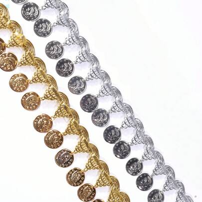 10 ياردات من شريط الكشكشة المرصع بالترتر الذهبي - حافة مزينة بالترتر والدانتيل، مناسبة للفساتين والتنانير وملابس الحفلات والرقص - إكسسوار شريط الساتان مع الكشكشة