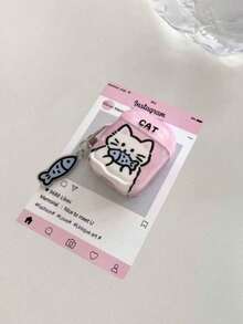 Cat 1pc Pink Wave Pattern Kitten + Accessory Bluetooth Earphone Case, Compatible With Apple Pro 1/2 And 3/4 - Multicolor - View 4