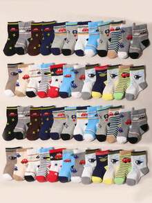 10双随机卡通汽车图案中筒袜，柔软透气，适合婴幼儿日常穿着。 - 彩色 - 查看 9