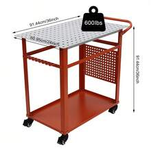 36*24*36 In Welding Table 600lbs Load Capacity Steel Welding Workbench On Wheels - Red - View 2
