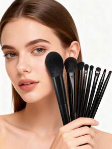 SEPROFE 14pcs Black Makeup Brush Set, Premium Quality Handles, Ultra Soft Fibers Contour Face Naturally, Including Blush Brush, Contour Brush, Eyeshadow Brush, Foundation Brush, Professional Makeup Tools For Daily Use - Black - View 5