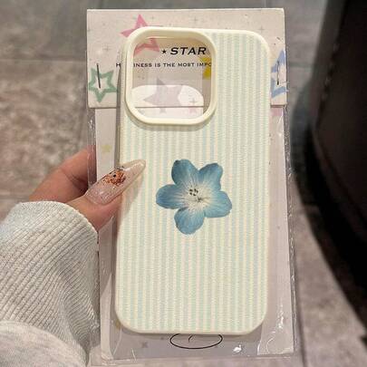 1pc TPU Material Fresh Blue & White Striped Blue Flower Pattern Phone Case Suitable For IPhone 17 Pro Max/17/16 Pro Max/15/13/12/11, S20 FE/A15/S24/A55, Note 11/Note 12/Note 13 Pro, Full Coverage Anti-Drop Soft Protective Phone Case