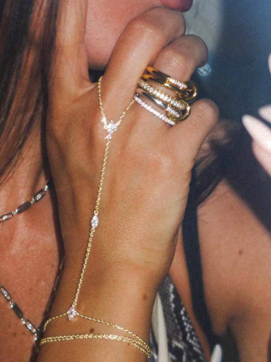 1件套优雅闪亮多层叠戴戒指手链套装，适合女性日常佩戴、夜店派对、聚会等场合。 - 金色 - 查看 1