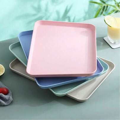 1 PC Rectangular Tray, Large, Medium, And Small Sizes, Plastic Restaurant Tray, Household Cup And Tea Tray, Catering, Fast Food, Barbecue Tray, Kitchen Supplies, Dinner Tray, Indestructible Lunch Tray, Decorative Food Tray, Coffee Table Tray, Wheat Straw Tray, Tea Tray. Suitable For Sofas, Parties, Dining, Picnics, Snacks, Appetizers.